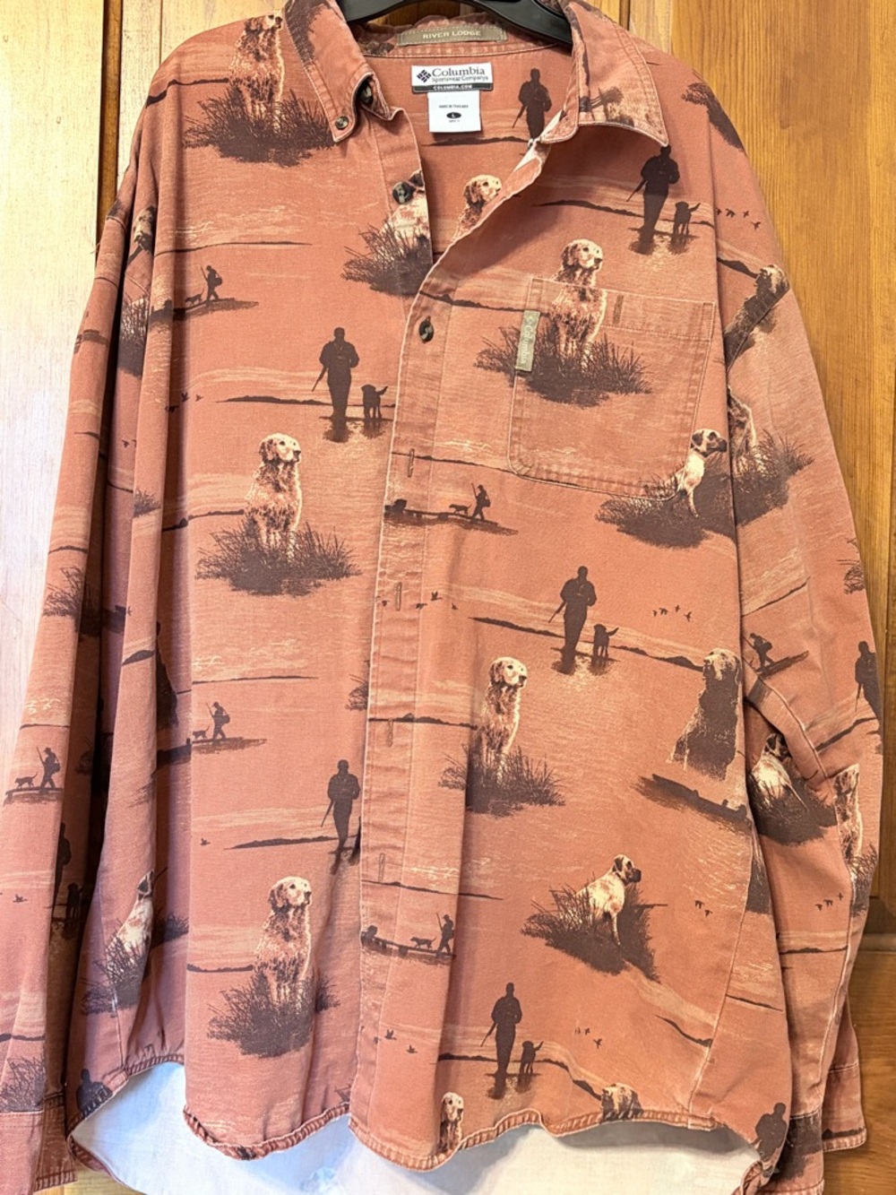 Vintage Columbia Men's Rust Scenic Dog-Print Button-Down Shirt - Picture 2 of 4